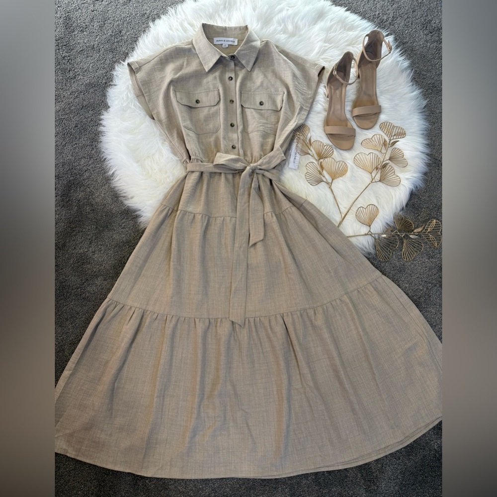 Emma & Michele Beige Midi Dress